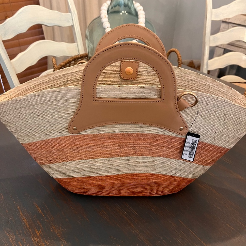 Gorgeous Aksel Beige Striped Woven Tote Bag